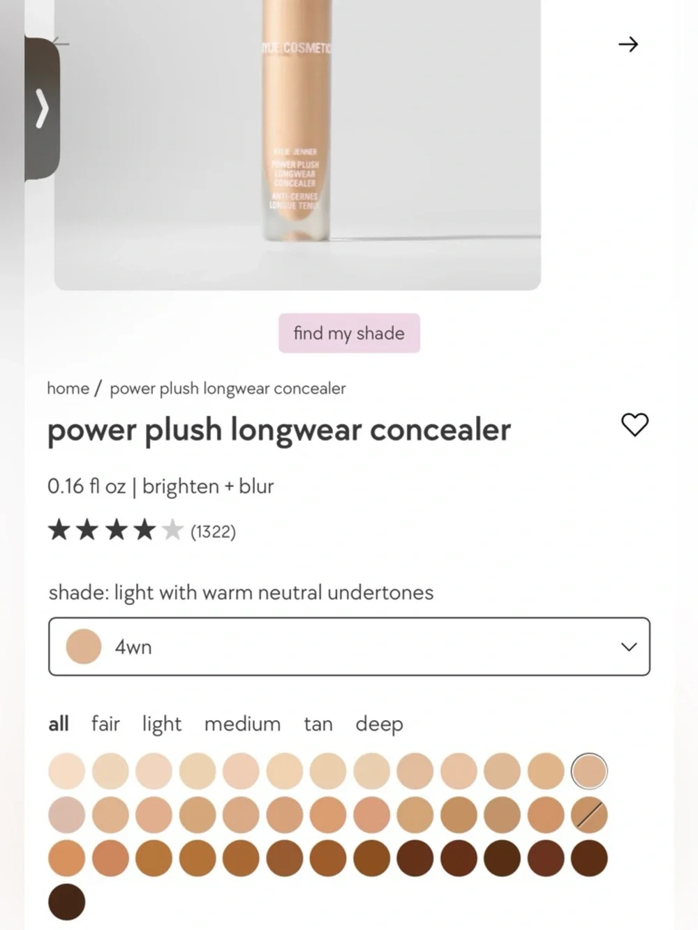 Kylie Cosmetics Power Plush Longwear Concealer Shade 4WN‎ 0.16 oz / 5 mL NIB